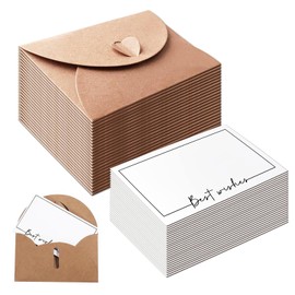 NCZCDZSW Envelopes Set of 25 Small Envelopes with 25 Blank Paper Cards Mini Envelopes with Cards Kraft Paper Envelopes for Gift Cards DIY Thank You Cards Christmas (Best Wishes)