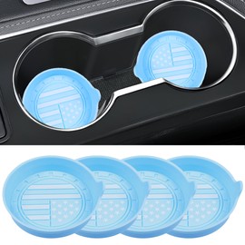 Amooca Car Cup Coaster Universal Non-Slip Silicone Cup Holder Insert Car Interior Accessories for Drink American Flag US Flag 4 Pack Light Blue