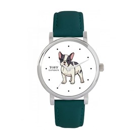 Toff London White French Bulldog Watch Women's 38 mm Case 3ATM Waterproof Custom Designed Quartz Movement Luxury Fashionable, White, TLWS-58170