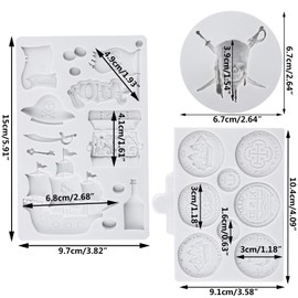 Sijiangmold Piraten Silikonformen Schatztruhe Totenkopf Piratenschiff Flagge Karte Formen Für Kuchendekoration Schokolade Cupcake Topper Süßigkeiten Polymer Ton Blütenpaste 3er Set
