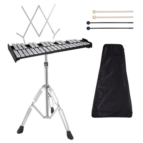 Sierjian 32 Notes Glockenspiel with Adjustable Height Stand, Aluminum Xylophone