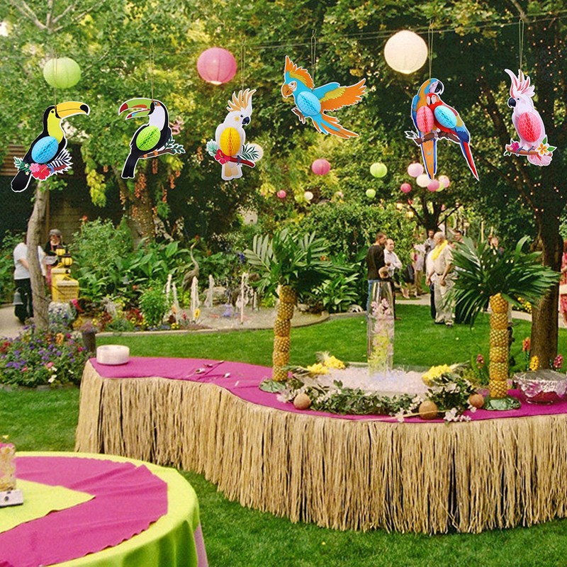 6pcs/set Paper Hanging Parrot Decoration Tropical Party Decoration Summer Party