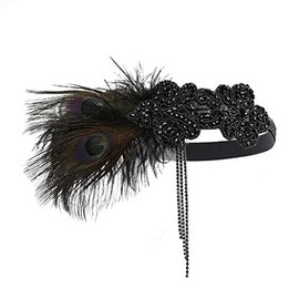 1920s Accessories Flapper Headband Art Deco Roaring 20's Headpieces for Women Gatsby Costume Hair Clip 09Champagne