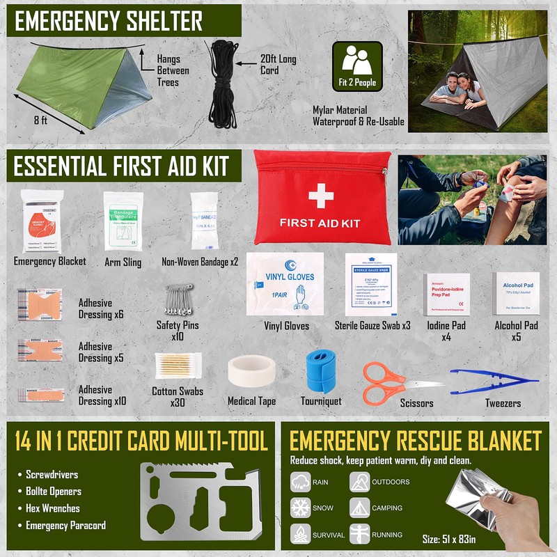 Survival Kit, 268 Pcs Survival Gear and Equipment with First