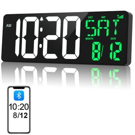 Xflyee 17 Inch Digital Wall Clock Large Display Bluetooth Sync Time, Auto-Dimming Large Digital Wall Clock with Remote, Date/Week/Temperature/DST, Plug-in Digital Clock for All Spaces Use, Gift