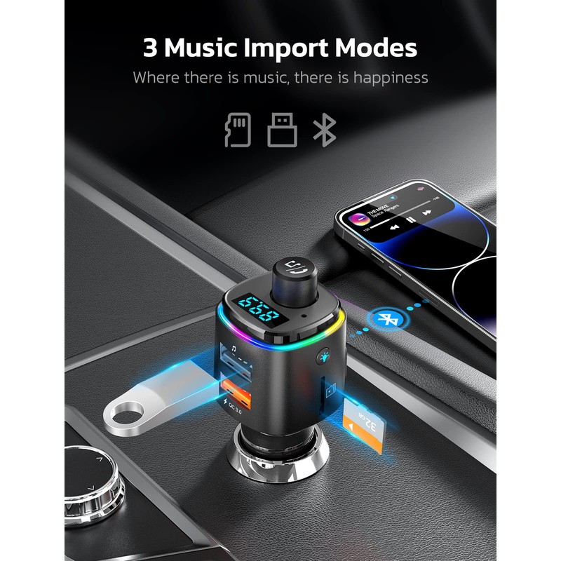 Nulaxy Bluetooth FM Transmitter, QC3.0 Fast Charge Bluetooth Car Adapter,