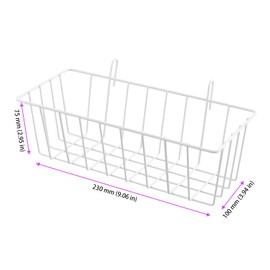 FUNSUEI Pack of 6 Mesh Baskets for Hanging, 23 x 10 x 7.5 cm Metal Basket with Hooks, Wall Grid Basket, White Metal Mesh Basket, Shelf Baskets, Baskets for Flower Pots, Shelf, Organisation