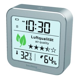 technoline WL1020 Luftgütemonitor zur Überwachung der Raumluftqualität, Nachfolger des WL1005, Temperaturanzeige, Luftfeuchteanzeige, Alarm bei schlechter Luftqualität, silber, weiß