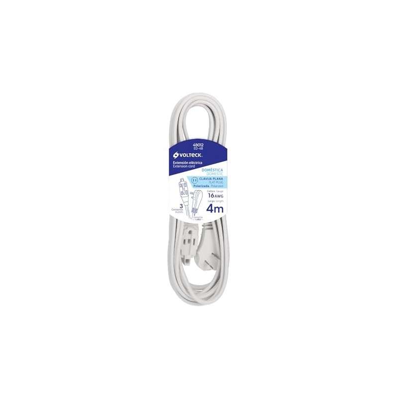 Volteck ED-4B, Extensión eléctrica doméstica, 4 m, blanca