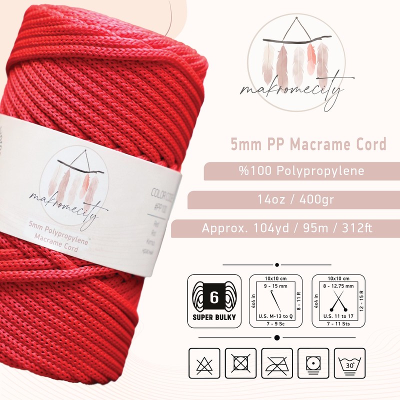 Makromecity, Macrame Cord Polyester 5mm x 94.8m 5mm Polypropylene Crochet