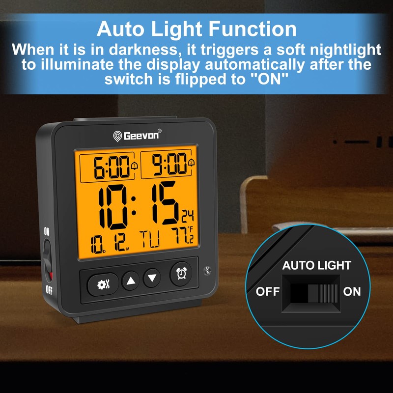 Geevon Small Atomic Travel Alarm Clock with Auto/8s Backlight, 2