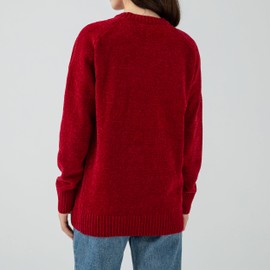 Simple&Opulence Women's Chenille Sweater Crewneck Long Sleeve Pullover Ribbed Cuff Hem Round Neck Jumper Tops (Red, XL)