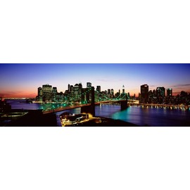 Walls 360 Peel & Stick New York City Skyline Wall Mural: High Angle View of Brooklyn Bridge (36 in x 12 in)
