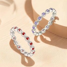 Vemhel Sterling Silver Stackable Rings Created Ruby Eternity Bands Women for Jewelry - Size8
