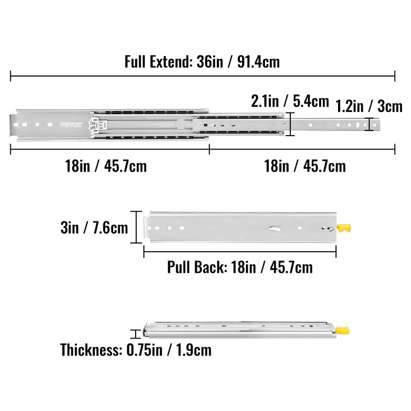 VEVOR Heavy Duty Drawer Slides 18 Inch 500 lb, 1