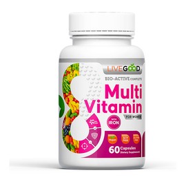 LIVEGOOD™ Women's Bio-Active Complete Multivitamin with Iron, Vitamin A, B12, C, E, Lycopene, Vegan, 60 Capsules