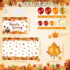 152 Pcs Thanksgiving Fall Balloons Arch Garland Kit Disposable Maple Leaf Tablecloths Fall Backdrop Orange Burgundy Gold Latex Balloons Maple Leaf Foil Balloons for Thanksgiving Party Decoration