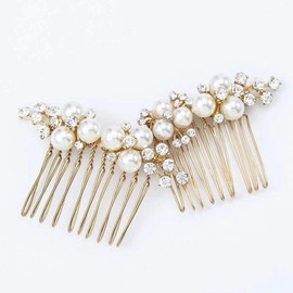 Handcess Bridal Wedding Hair Comb Gold Beads Headpiece Crystal Hairpieces Bridal Hair Accessories for Women and Girls (Pack of 2)