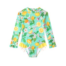 Baby Swimsuit Girl Ruffle One Piece Swimsuit for Girls Long Sleeve Baby Bathing Suit with UPF 50+ Sun Protection 6-9 Months 3-6 Months 0-3 Months 9-12 Months