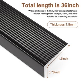 Jiekayi 36" Metal Stair Nosing, 2-Pack Self Adhesive Aluminum Stair Edge Protector, Non Slip Stair Treads, for Indoor Outdoor Staircases (36 x 1.6 x 0.8in, Black)