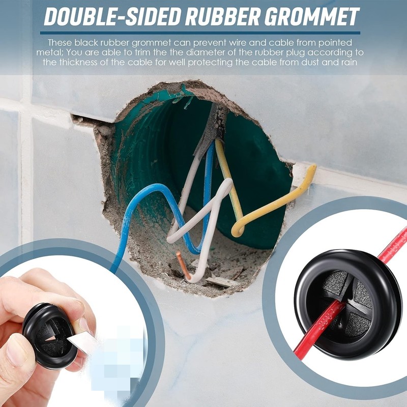 Round Rubber Plug Hole Grommet Kit 7 Sizes Black Double