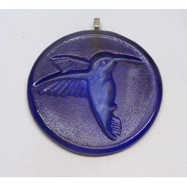 Cobalt Blue Hummingbird Handmade Up-Cycled Glass Bottle Bottom Sun Catcher Ornament