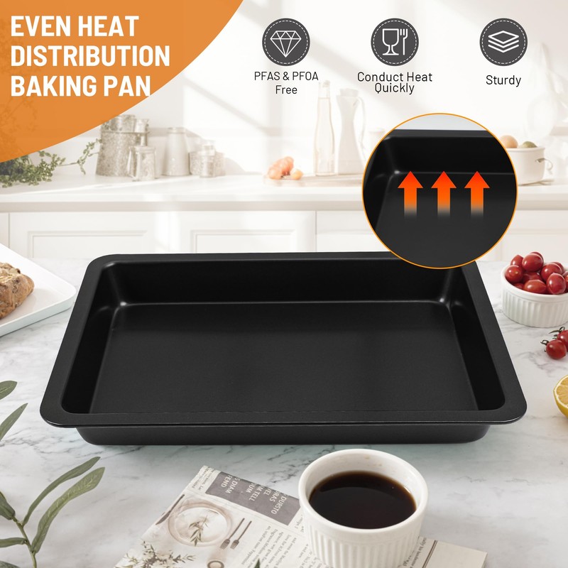 Spmarkt Ceramic-Coated Non-Stick Baking Pan with Carry Lid, 15inchx10inch Rectangular
