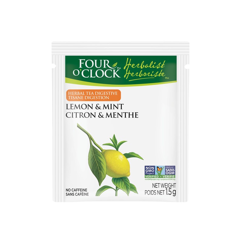 Four O'Clock Herbalist Digestive Lemon & Mint Herbal Tea, Non-Gmo,