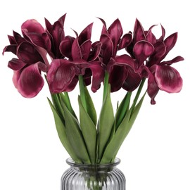 Fqueelvys Iris Flowers Artificial Real Touch Flowers 6 PCS 18.9 in Long Stems Flowers Artificial Iris Flowers for Decoration for Wedding Bridal Home Kitchen Party(Burgundy)
