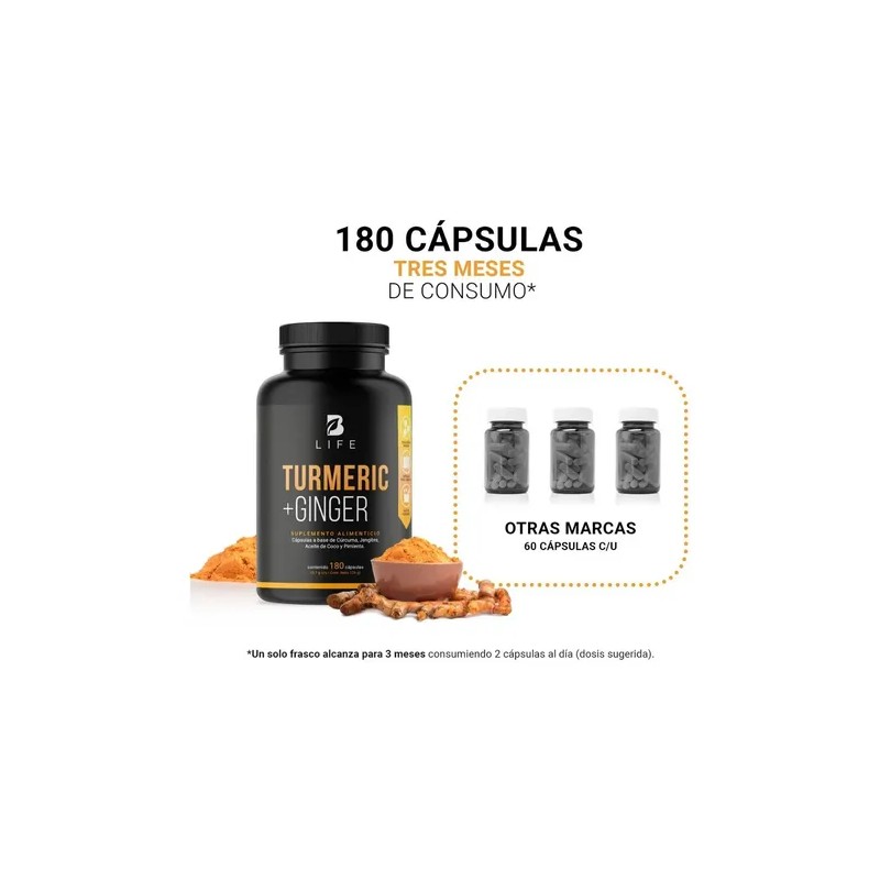 Cúrcuma + Jengibre Con Aceite De Coco 180 Cápsulas B