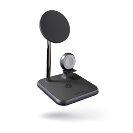 ZENS Magnetic+Watch Aluminium 4-in-1 Wireless Charger Compatible with MagSafe (Qi/MFi Certified, Power Supply with Cable Included) Black