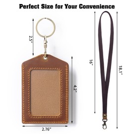 Jack&Chris Genuine Leather Badge Holder, Detachable Keychain Lanyards for ID Badges for Easy Access, Vertical ID Badge Holder for Nurse Officer Teacher Security Staff Women Men, Brown