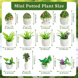 Chuangdi 12 Pieces Miniature Dollhouse Plant Flowers Mini Potted Plant Artificial Tiny Greenery Ornament Miniature Hanging Potted Plant Faux Flower Model Dollhouse Decoration, 6 Types