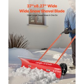 VEVOR 38-inch Snow Pusher Shovel with Wheels, Bi-Directional Heavy Duty Wheeled Push Snow Shovel for Driveway and Sidewalks with Angeled Blade