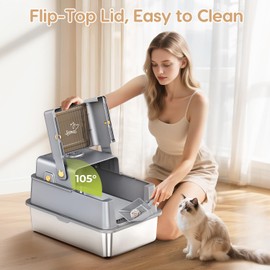 L7 Pro-Stainless Steel Litter Box with Lid, XXL Extra Large Enclosed Metal Cat Box for Kitty&Big Cats, Odor Control - Cat Litter Deodorizer, High Sided Enclosure with Scoop & Mat, Anti-Leakage-Grey