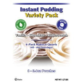 GramZero Variety (Vanilla, Chocolate, Butterscotch) Sugar Free Pudding Mix 6-Pack, Great For Nutrition Club Meal Replacement Shakes, Low Calorie Dessert, Stevia Sweetened