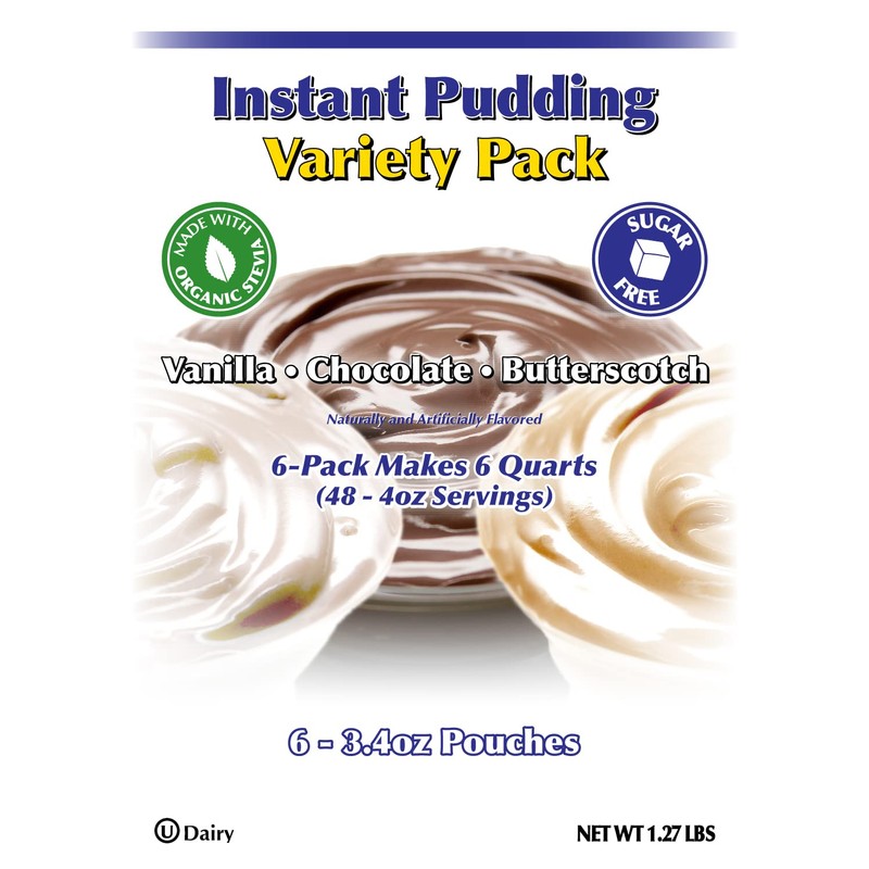 GramZero Variety (Vanilla, Chocolate, Butterscotch) Sugar Free Pudding Mix 6-Pack,