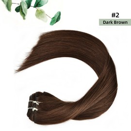 Clip in Hair Extensions Real Human Hair Dark Brown #2 Remy 16 Inch 70g Natural Straight for Women