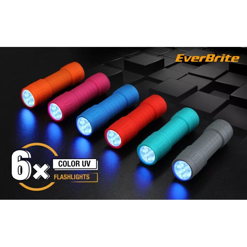 EverBrite 6PC 9-LED Black Light Flashlight Set UV Mini Flashlight
