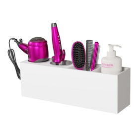 ZASIMO Extended Wall Mount Hair Tool Organizer, Acrylic Hair Dryer Holder with 2 Stainless Steel Cup, Bathroom Accessories Storage for Blow Dryer, Curling Wand (16 inch.)