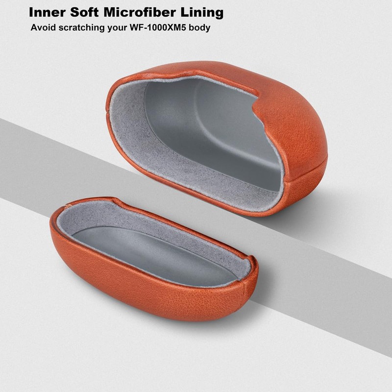 Sony WF-1000XM5 Case, [Full grain leather] brown with carabiner