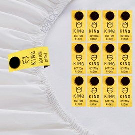 SheetSnaps King Size Bed Sheet Labels – 12-Pack Yellow Snap-On Sheet Tags – Easy Sheet Orientation for King Bedding – Washable, Durable, Size Identifiers for Linen Closet Organization