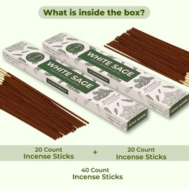 White Sage Incense Sticks for Cleansing - Total 40 Insence-Sticks - Dual Pack of 20 Insense - Inciensos - Inscents - Natural Non Toxic Ingredients - Incents - Incence - Inscense - Insents