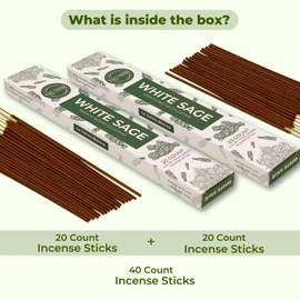 White Sage Incense Sticks for Cleansing - Total 40 Insence-Sticks - Dual Pack of 20 Insense - Inciensos - Inscents - Natural Non Toxic Ingredients - Incents - Incence - Inscense - Insents
