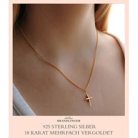 Brandlinger ® Necklace made of 925 sterling silver gold-plated (18 carats) with cross pendant and twisted cord chain, length 40-45 cm, Gold