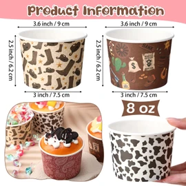 Jingmore 100 Pcs Western Cowboy Theme Ice Cream Cups 8 oz Western Cowboy Disposable Ice Cream Dessert Bowls West Party Soup Snack Cups for Hot or Cold Food Birthday Party Supplies Decoration