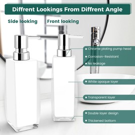 Memanque White Soap Dispenser Bathroom,2 Pack Acrylic Kitchen Hand and Dish Soap Dispenser Set, Bathroom Soap and Lotion Dispenser,Refillable Liquid Soap Dispenser