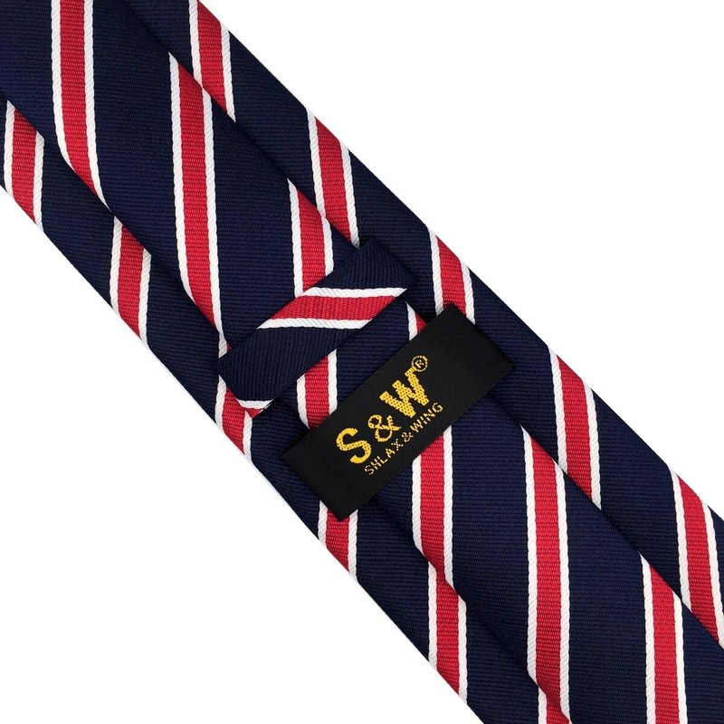 S&W SHLAX&WING Men's Striped Long Necktie, Blue, Red, Striped, Business,