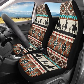 Qpednta Western Car Seat Covers Universal Front Car Seats Waterproof Anti-Slip Back Fabric Removable Automotive Accessories Suitable for Cars, SUV and Trucks