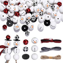 GWHOLE 123 PCS Christmas Snowman Wooden Bead for Craft Wood Bead Christmas Ornaments Wreath Xmas Decoration Crafts Supplies for Adults House Decor Winter DIY